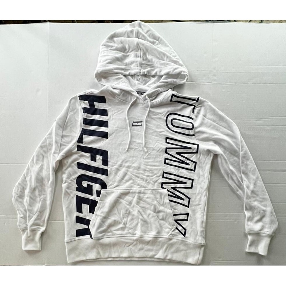 Tommy Hilfiger Sport Hoodie Mens Small White Lightweight Casual Pullover EX!